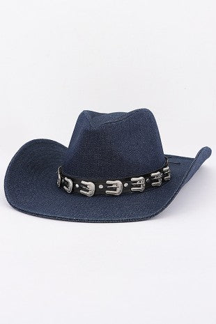 Sadie Denim Western Buckle Accent Hat