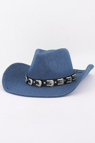 Sadie Denim Western Buckle Accent Hat