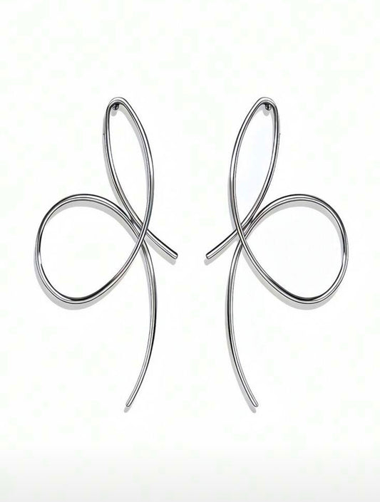 Abstractedly Wrapped - Bow Stenciled Statement  Earring