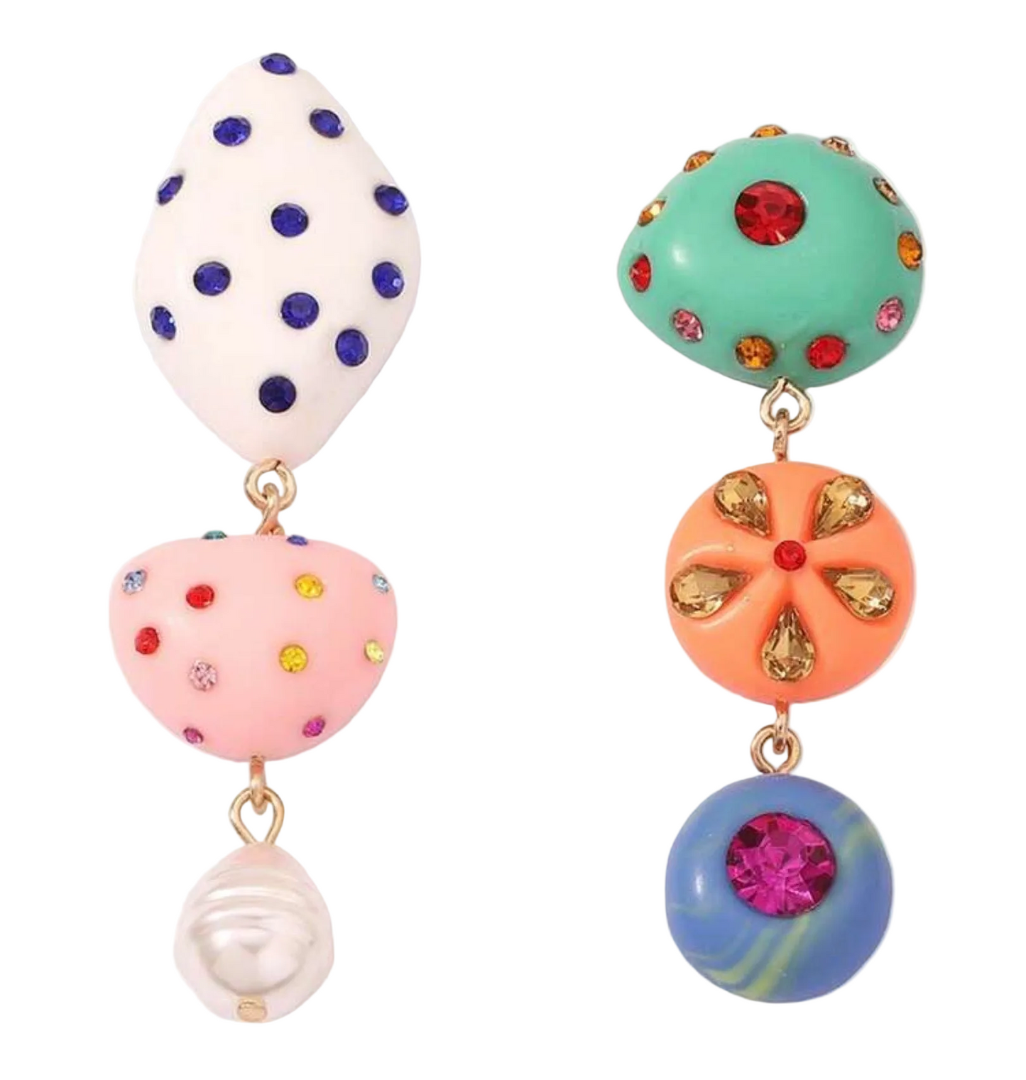 Zora Mix Matched Abstracted Drop Earrings