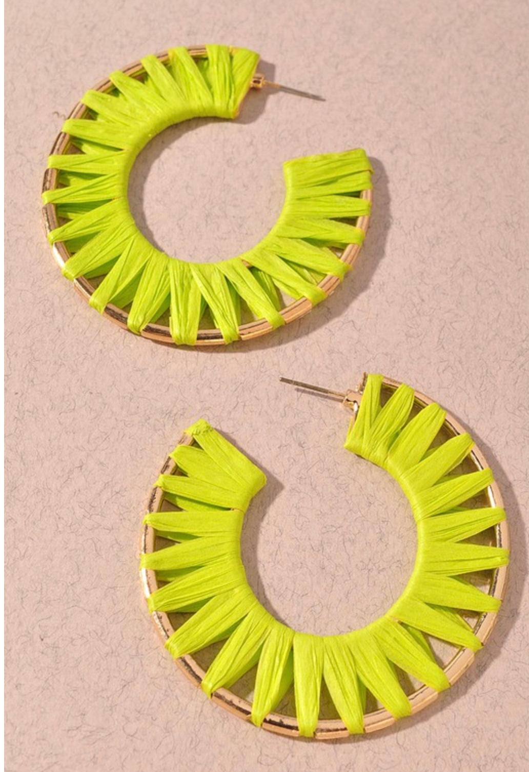 “Neon Blast” Raffia Wrapped Hoops