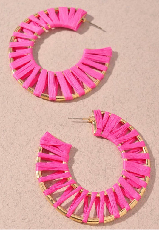 “Neon Blast” Raffia Wrapped Hoops
